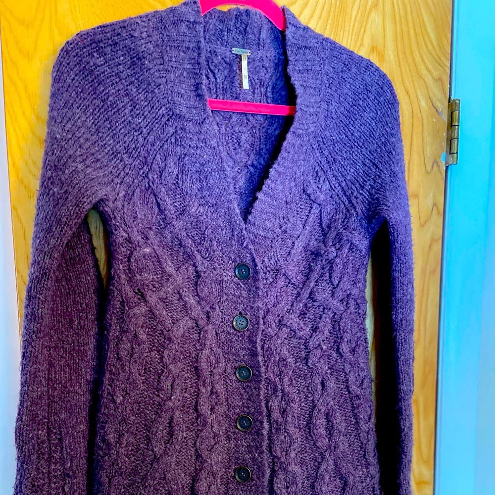 Free People long cable cardigan, size XS